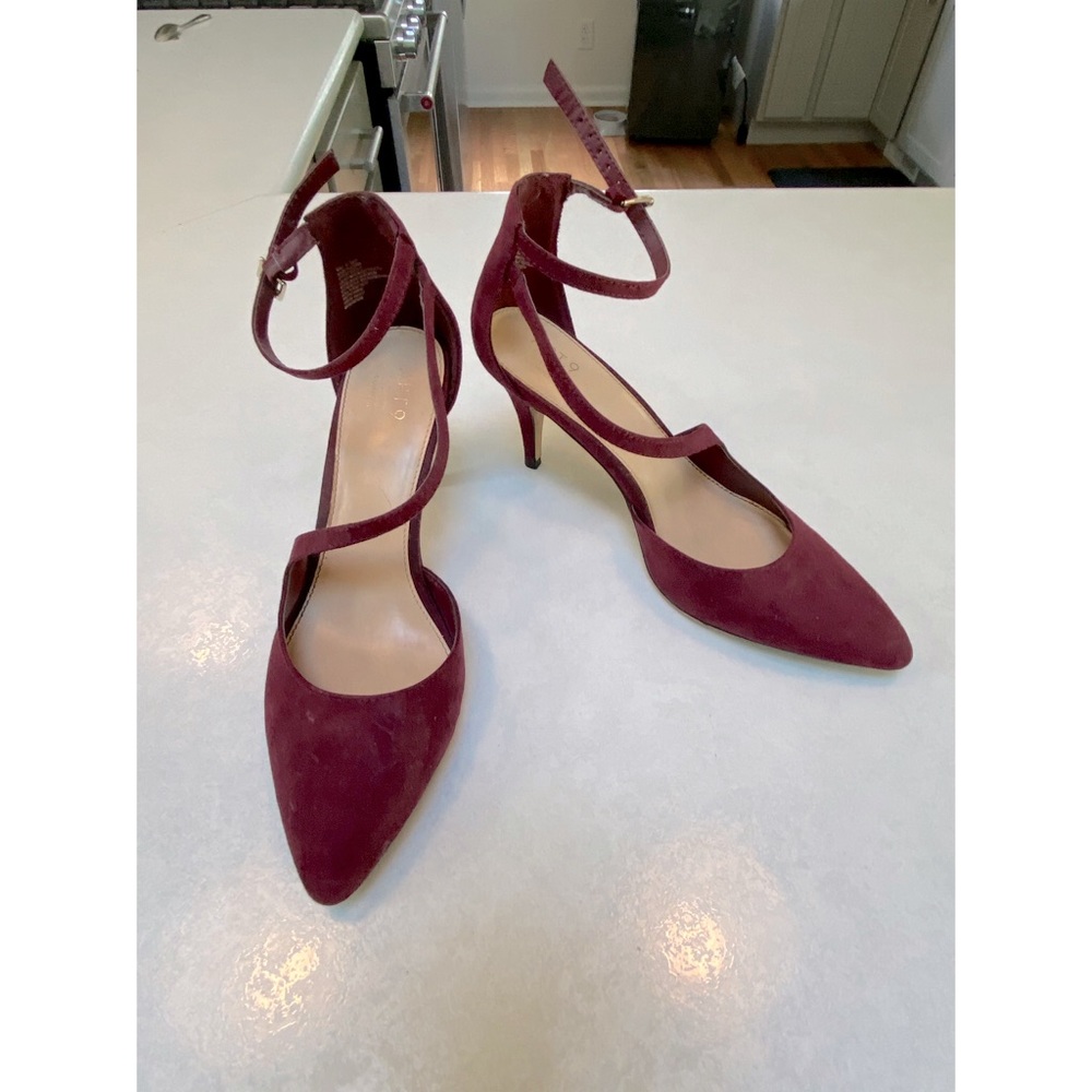 Maroon Closed Toe Suede Heels